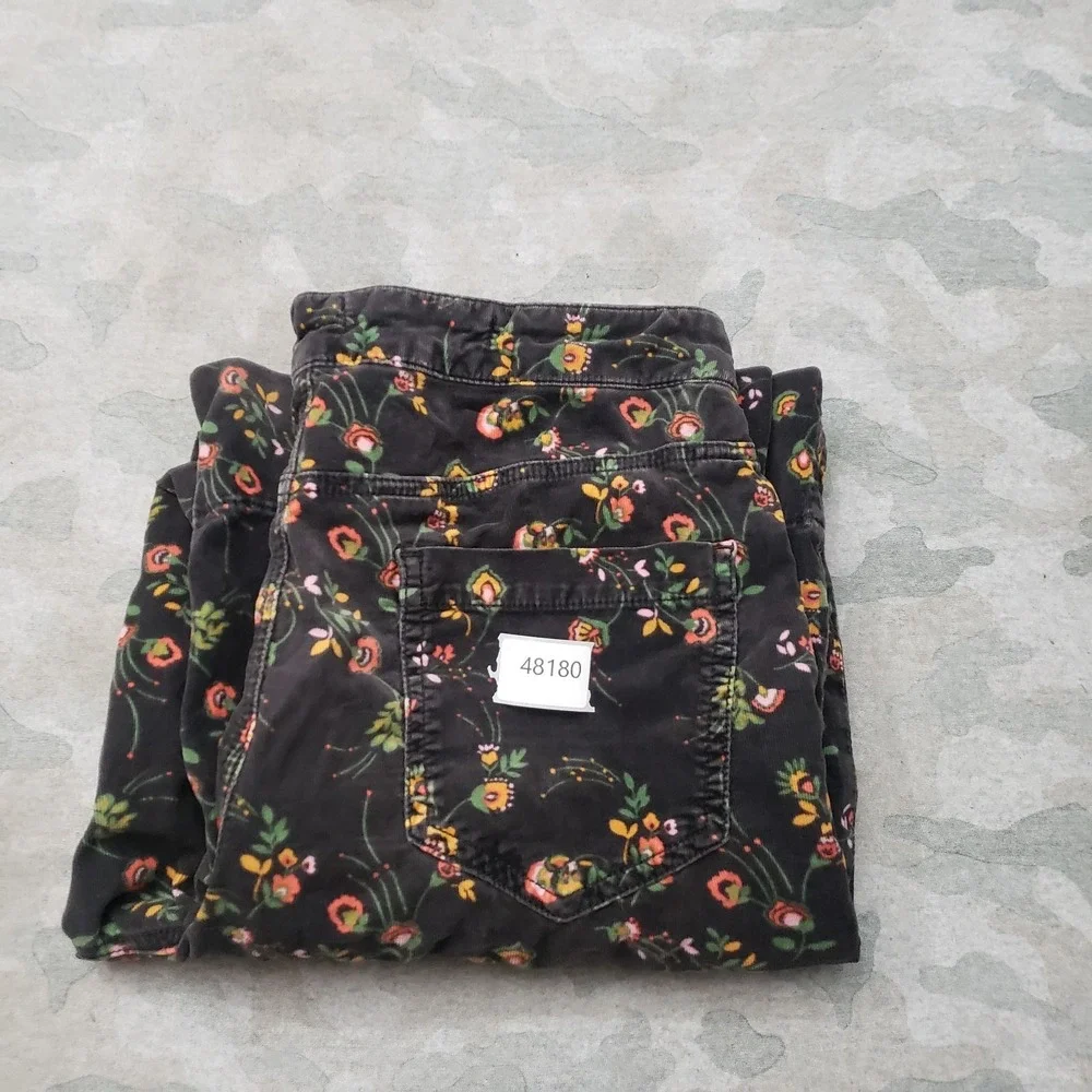 Pilcro And The Letter Press Pants Womens 31 Black Corduroy Floral Wide Leg - Picture 10 of 10